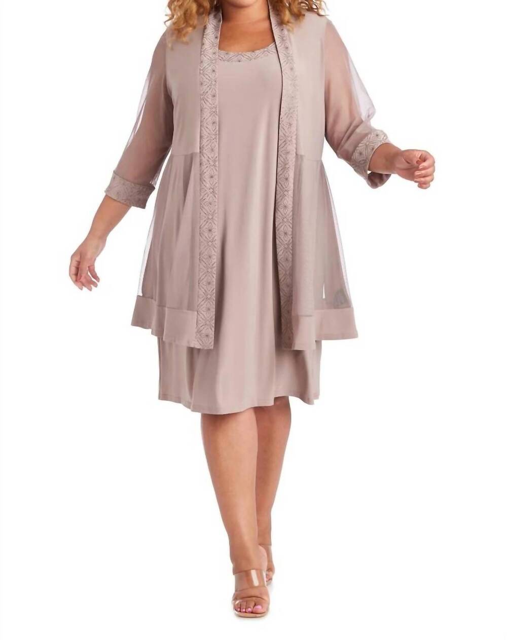 NEW R&M RICHARDS plus size short jacket dress in taupe